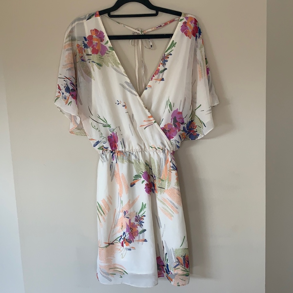 Cream Low Front Floral Mini Summer Dress (urban Outfitters)